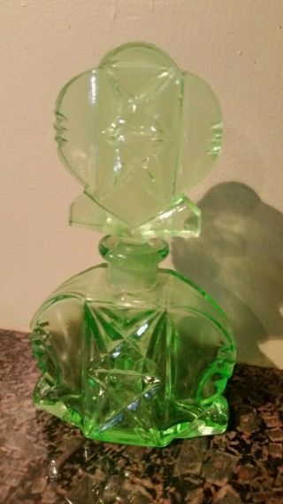 Green Cut Glass Perfume Bottle With Stopper Japan Vintage