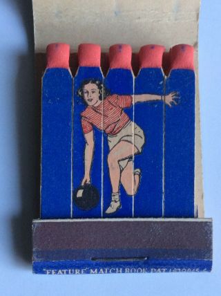 Vtg Girlie Feature Matchbook Biegick’s Bowling Lanes,  Beer,  Soft Drinks,  Lunches