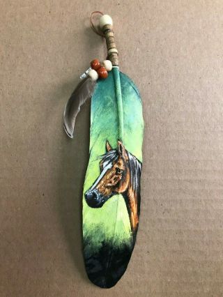 Hand Painted Feather,  Arts & Crafts,  Southwest Art,  Santa Fe Style,  Horse 3