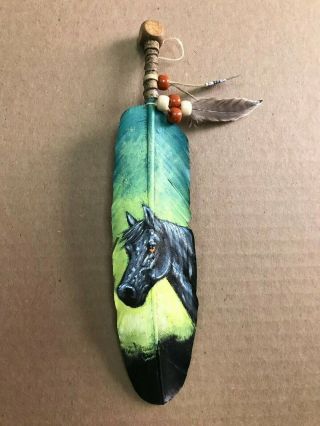 Hand Painted Feather,  Arts & Crafts,  Southwest Art,  Santa Fe Style,  Horse 5