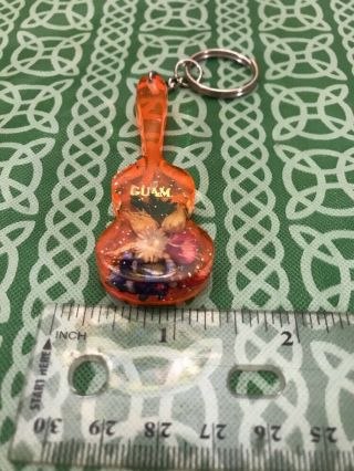 Vintage Orange Acrylic Preserved Flower Bouquet Guam Island Keychain