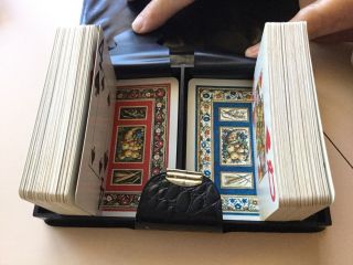 Double Deck Playing Cards - Black Vinyl Case Horn Of Plenty Cornucopia Red Blue 2
