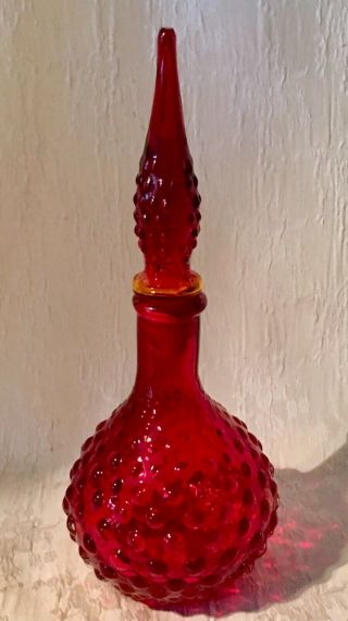 Antique Ruby Red Hobnail Glass Perfume Bottle Or Decanter With Stopper - Fenton?