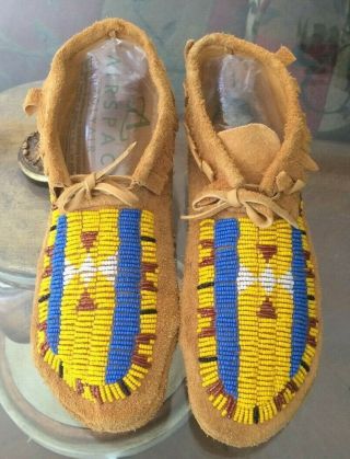 Hand Crafted Beaded Buckskin? Native American Indian Moccasins Southern Calif