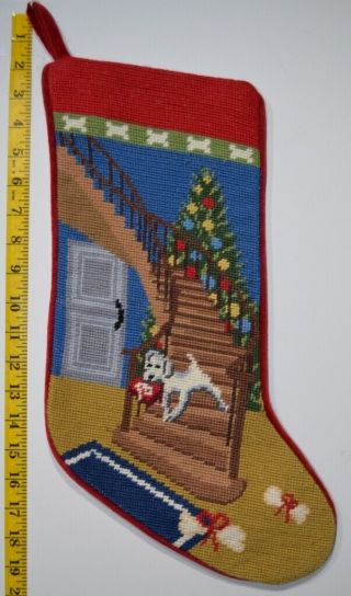 Lands End Blank Puppy With Gift Needlepoint Christmas Stocking