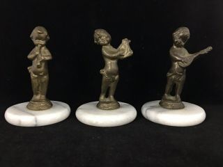 Vintage Set Of 3 Metal Brass Instrument Holding Angel Cherub Figures Statues