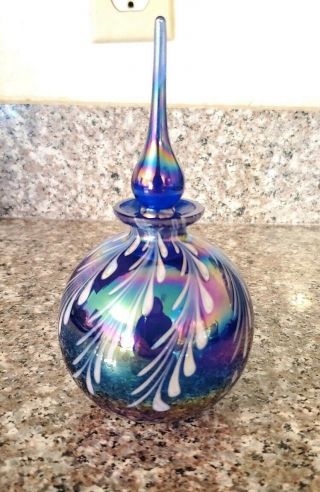 Iridescent Crystal Clear Blue White Vanity Perfume Bottle 6 "