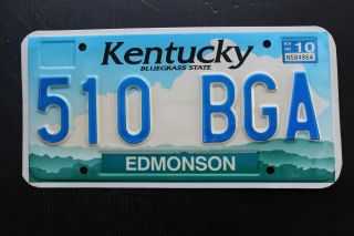 Kentucky Edmonson County License Plate Bluegrass State 510 Bga