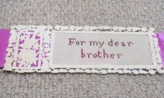 Antique Victorian Bookmark My Dear Brother Punched Card Cross Stitch Bookmark