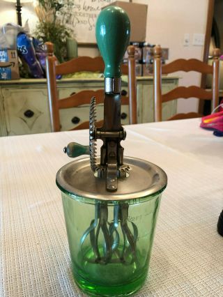 Vintage D&b Green Depression Glass Measuring Jar Egg Beater Jar Vaseline