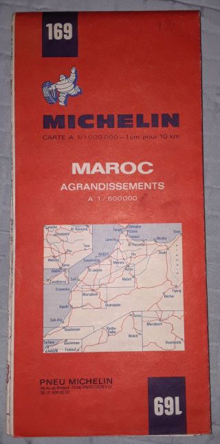 Michelin 169 Maroc Morocco Travel Map Road Map,  1974