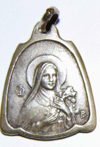 St.  Therese Art Nouveau Sterling Silver Holy Medal By Balme Teresa Flower Jesus