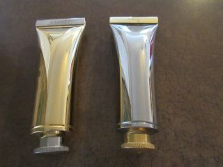 Vintage Brass And Silver Toothpaste Tube Salt & Pepper Shakers Rare