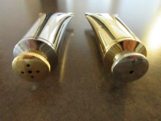 VINTAGE BRASS AND SILVER TOOTHPASTE TUBE SALT & PEPPER SHAKERS RARE 2