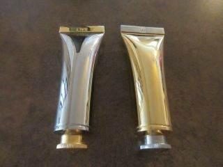 VINTAGE BRASS AND SILVER TOOTHPASTE TUBE SALT & PEPPER SHAKERS RARE 7