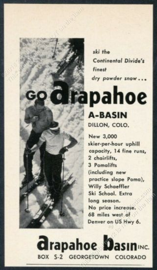 1958 A - Basin Arapahoe Basin Ski Area Colorado Vintage Print Ad