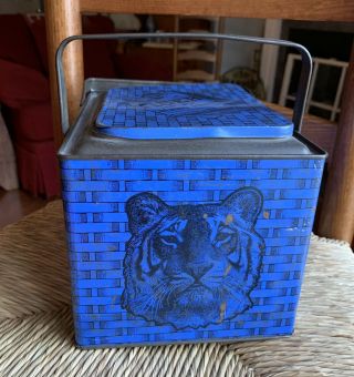 Vintage Tiger Sweet Chewing Tobacco Lithographed Lunchbox Style Tin Blue
