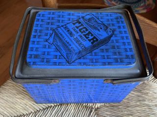 Vintage Tiger Sweet Chewing Tobacco Lithographed Lunchbox Style Tin Blue 2