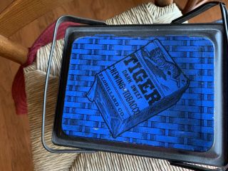 Vintage Tiger Sweet Chewing Tobacco Lithographed Lunchbox Style Tin Blue 4