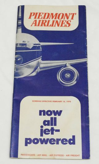 1970 Piedmont Airlines Timetable Schedule - Now All Jet Powered Nr