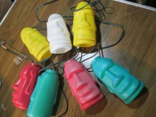 Vintage Blow Mold Patio Light String 7 Tiki Totem God Face Party Camping Rv