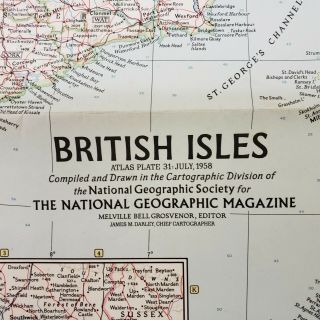 Vintage British Isles Map By The National Geographic Society July 1958