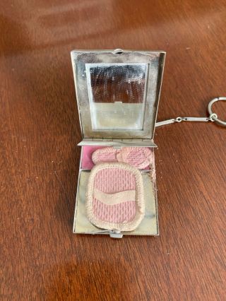 Vintage Silver Keyring Makeup Compact Powder Mirror Finger 4
