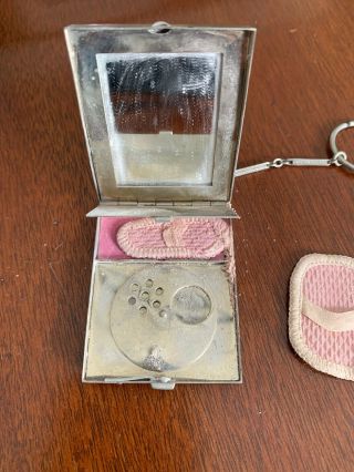Vintage Silver Keyring Makeup Compact Powder Mirror Finger 5