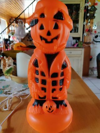 Vintage Blow Mold Light Up Pumpkin Head Scarecrow 13 Inch Tall