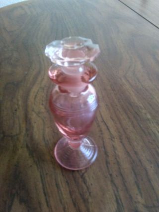 Vintage Depression Era Pink Cambridge Glass Perfume Bottle W/flat Flower Stopper