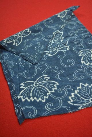 Zh74/35 Vintage Japanese Fabric Cotton Antique Boro Indigo Blue Katazome 17.  3 "