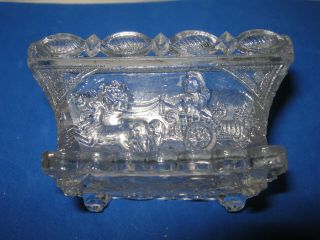 Lacy Pressed Glass " Chariot " Open Salt By Boston & Sandwich,  Neal Ct 1a