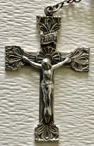 Antique Holy Catholic Rosary Sterling Faceted Crystal Silver Cap Beads Crucifix 2