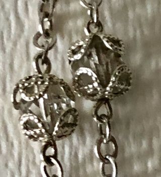 Antique Holy Catholic Rosary Sterling Faceted Crystal Silver Cap Beads Crucifix 3