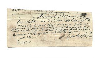 Orig.  Early American " Promissory Note " Brookfield,  Vt 1793