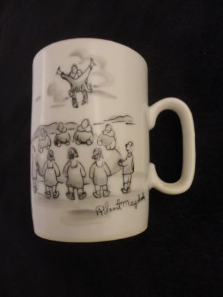 Robert Mayokok Inuit Eskimo Artist Signed Porcelain Mug Cup Blanket Toss 1950s