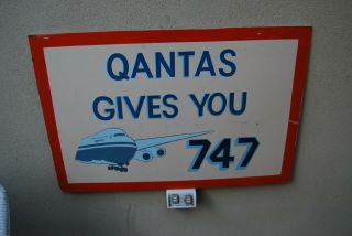 Large Old Hand Painted Sign Qantas Gives You 747 Jumbo Jet Ex Travel Agent C1970