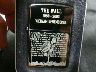 3 each THE WALL 1982 - 2002 VIETNAM REMEMBERED ZIPPO LIGHTERS 3