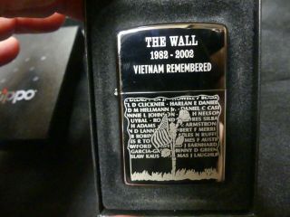 3 each THE WALL 1982 - 2002 VIETNAM REMEMBERED ZIPPO LIGHTERS 5