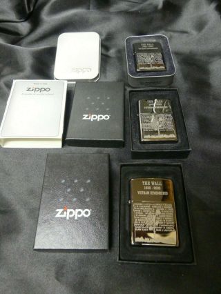 3 each THE WALL 1982 - 2002 VIETNAM REMEMBERED ZIPPO LIGHTERS 6