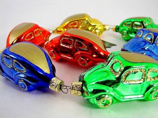 Vintage Czech Blown Glass Volkswagen Garland - Seven Colorful Vw Bugs - Great