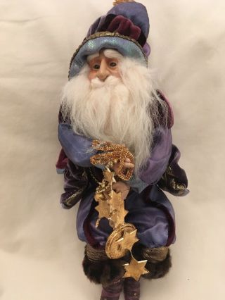 Victorian Christmas Elf/ Gnome Shelf Sitter Blue/ Purple Gold Stars