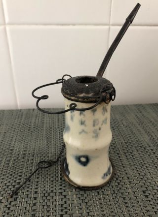 Antique Chinese Hand Painted Ceramic Opium Pipe