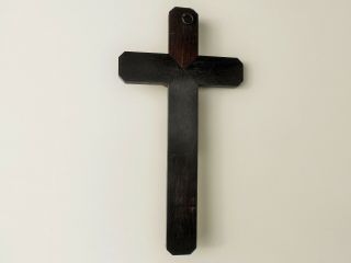ANTIQUE FRENCH RELIGIOUS WALL CROSS CRUCIFIX WOOD & BRASS & METAL 19 CENTURY 4