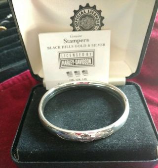 Harley Davidson Black Hills Sterling Silver Bracelet Bangle Bracelet W Box