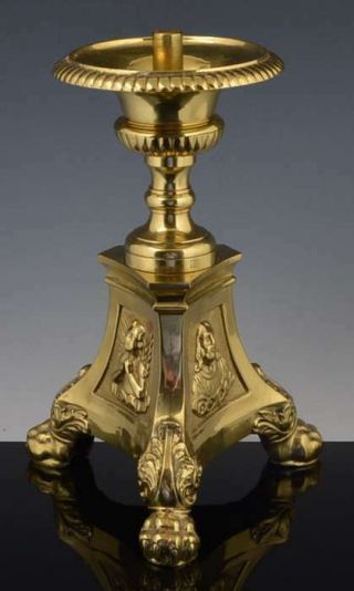Vintage Catholic Church Altar Solid Brass Candle Holder Figural Candlestick Nr