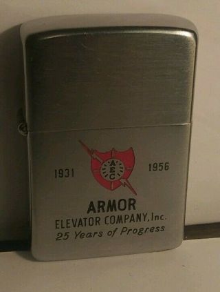 Rare Vintage Zippo Flip Top Cigarette Lighter Armor Elevator Company Promo