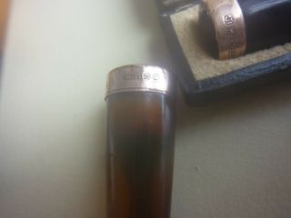 3 Antique amber cigarette/cheroot holder in case GOLD Rim 4