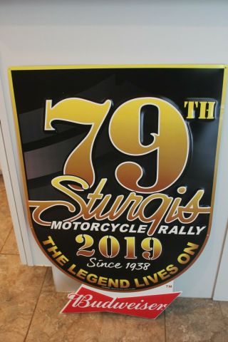 79th Annual 2019 Sturgis Motorcycle Rally Budweiser Tin Sign Black Gold