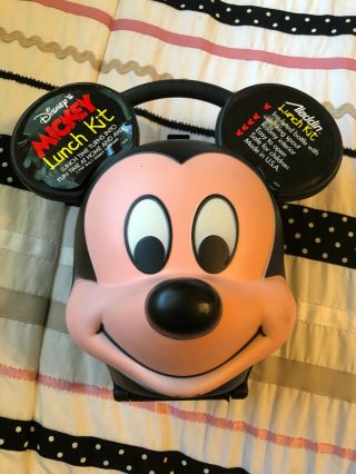 Walt Disney Mickey Mouse Head Lunch Box Kit Wt Thermos Aladdin Usa Complete